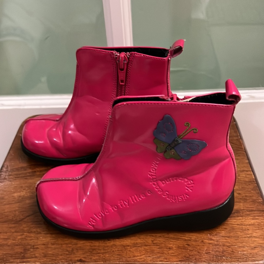 Kids Sam & Libby Pink Patent Leather Look Ankle Boots